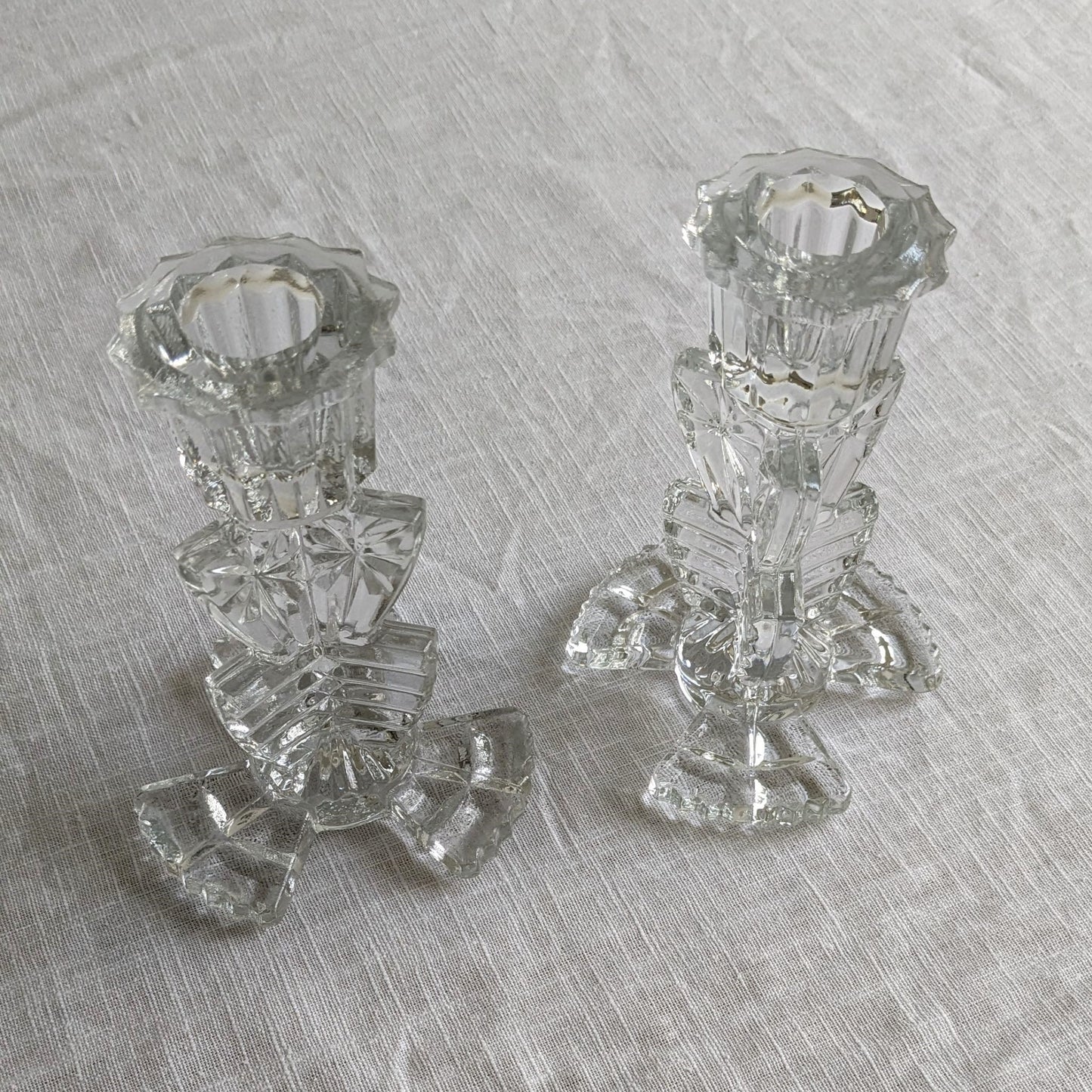 Deco Clear Glass Candlesticks