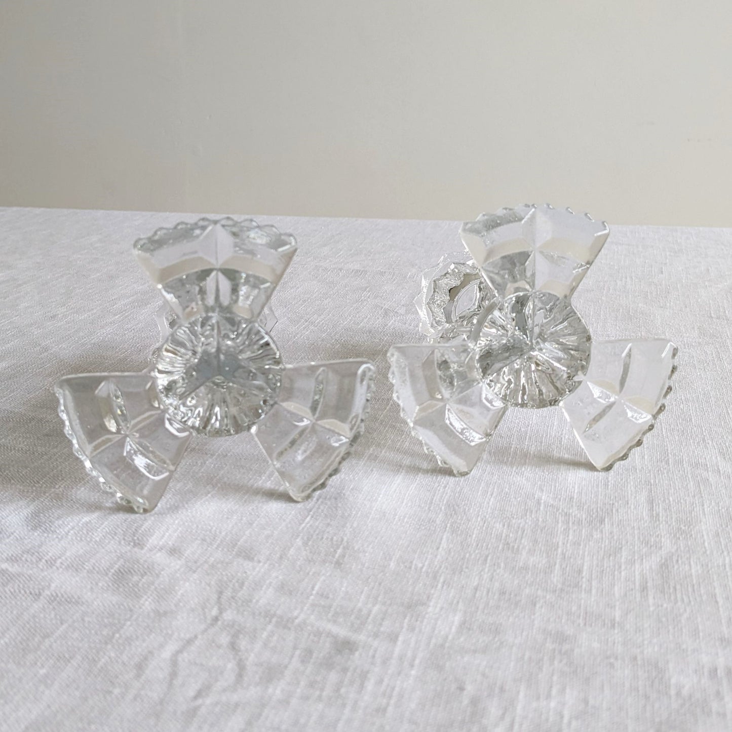 Deco Clear Glass Candlesticks