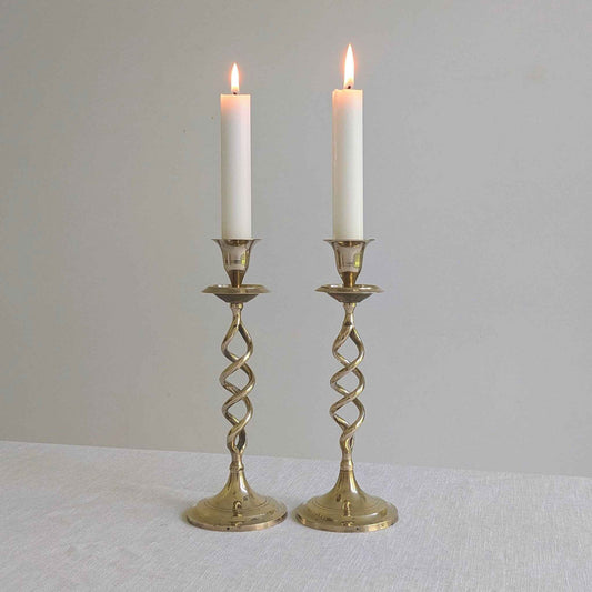 Vintage Brass Twist Candlesticks