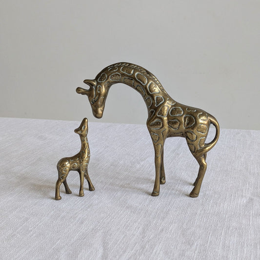 Mother & Baby Brass Giraffes