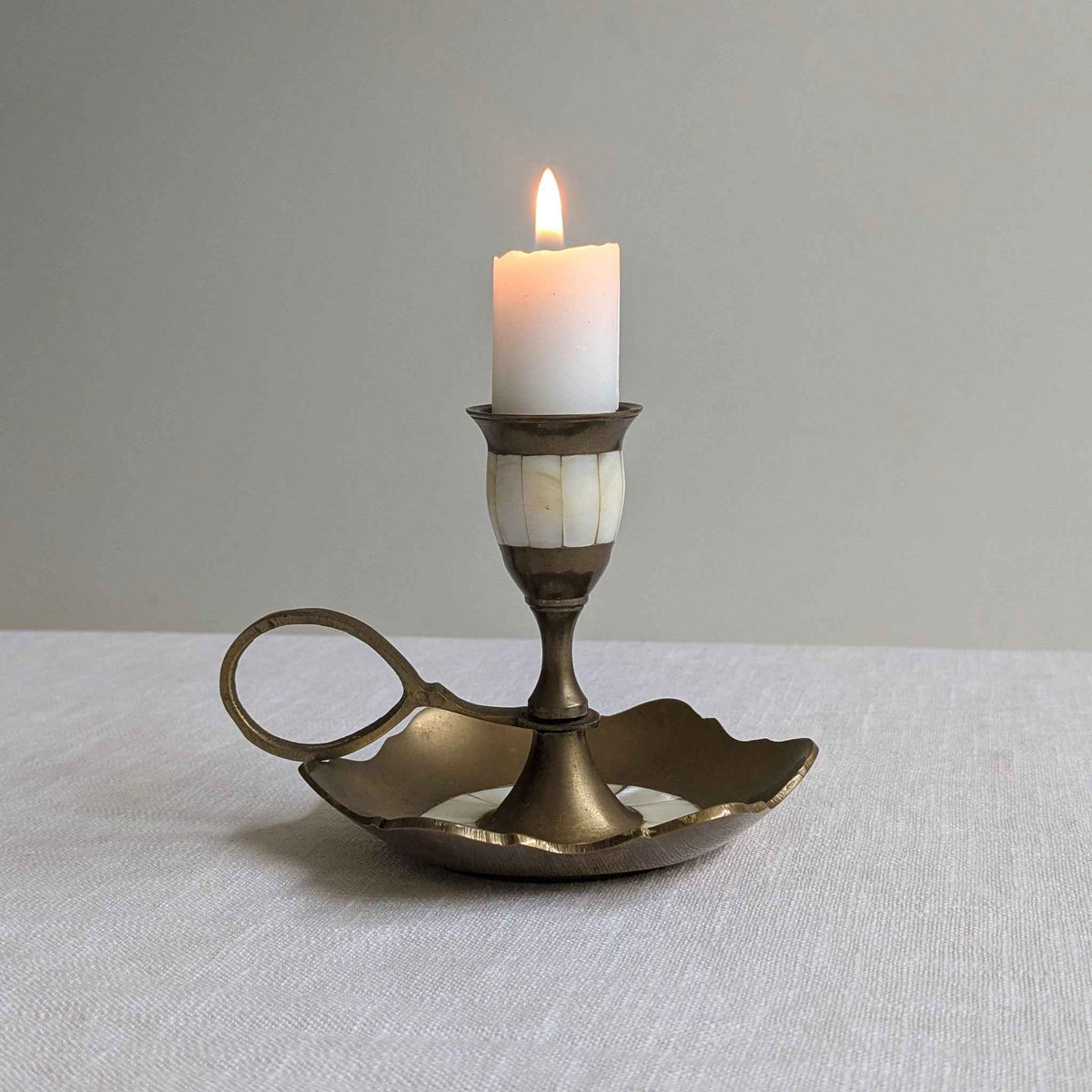 Brass and Mother of Pearl Chamberstick