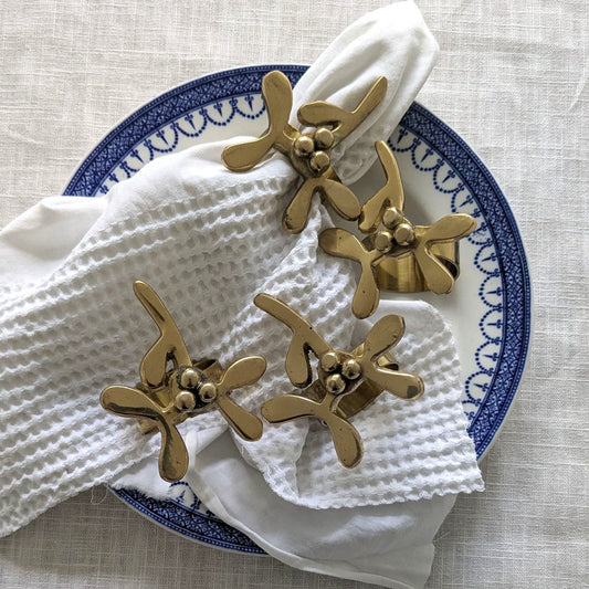 Brass Mistletoe Napkin Rings