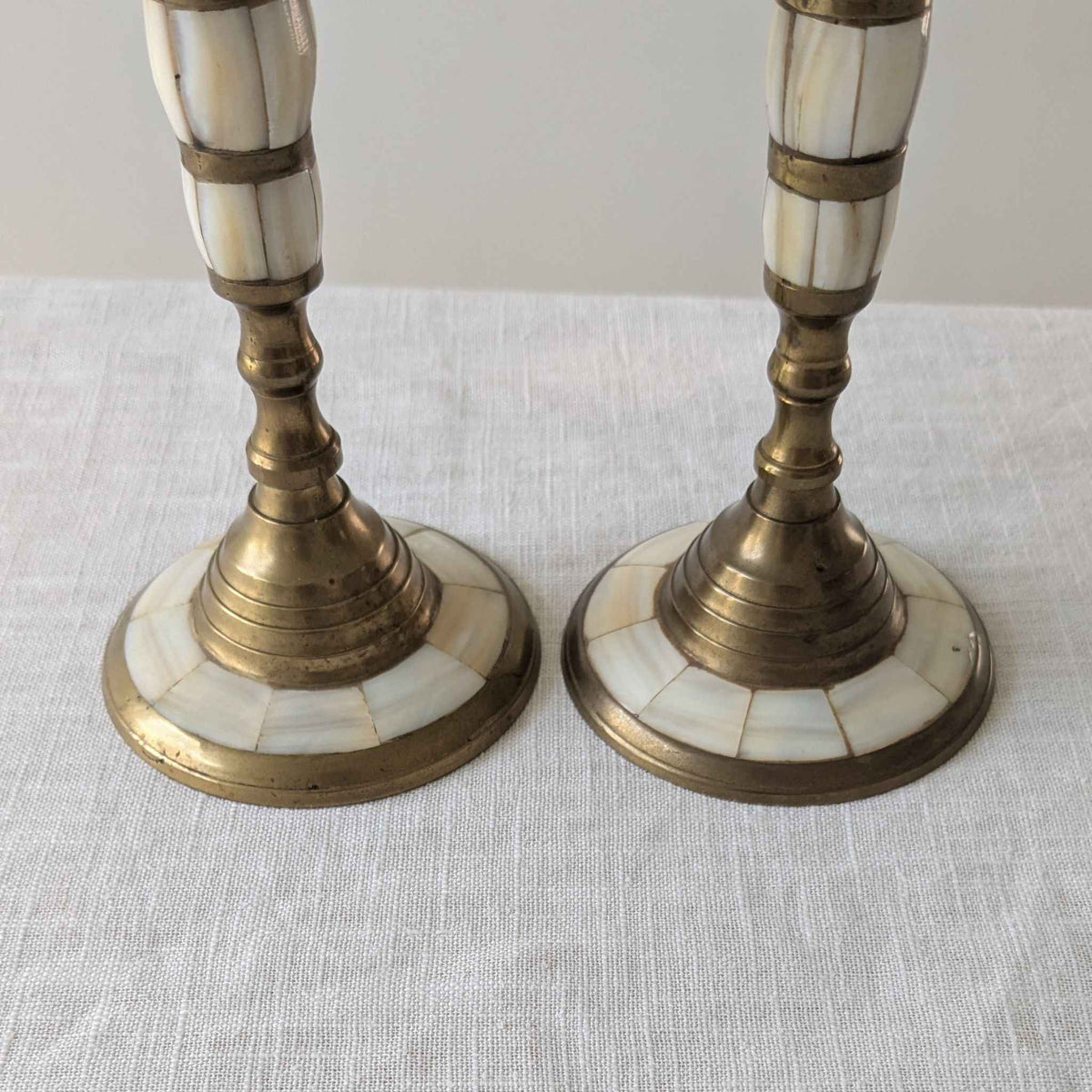 Brass and Mother of Pearl Candlesticks