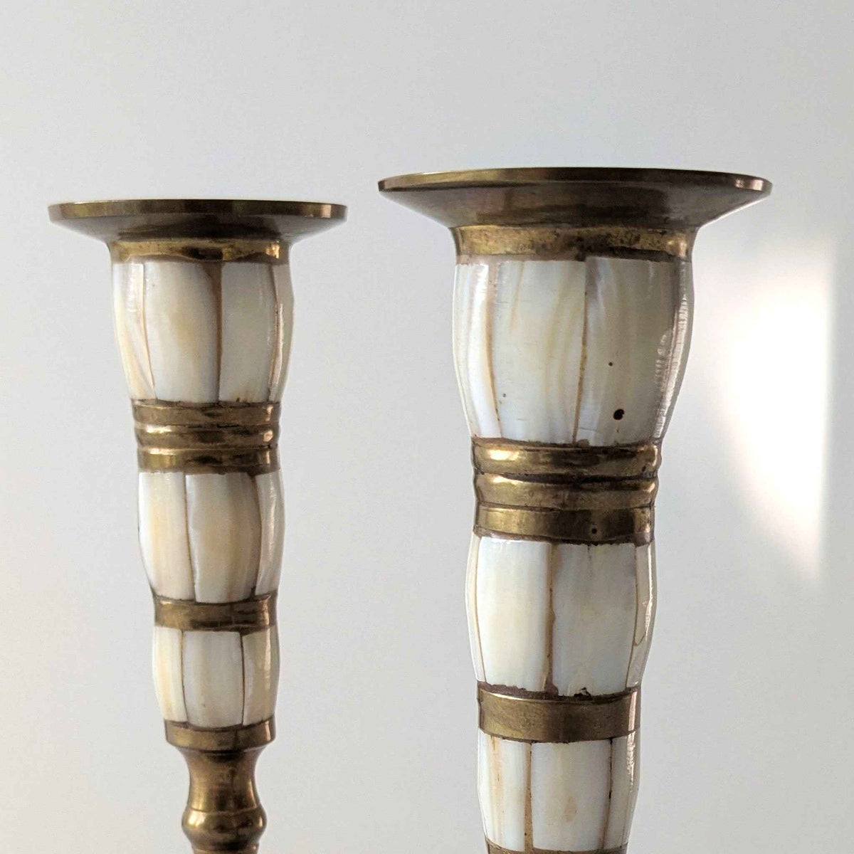 Brass and Mother of Pearl Candlesticks