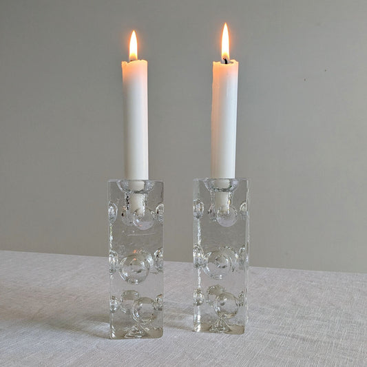 Pukeberg Sweden Ice Block Candlesticks