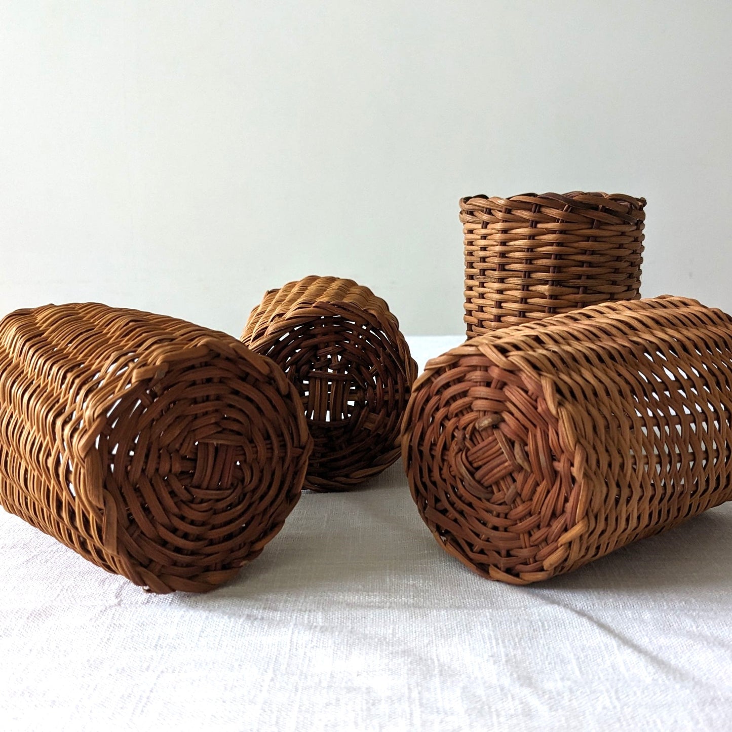 1970s Glasses & Wicker Holders