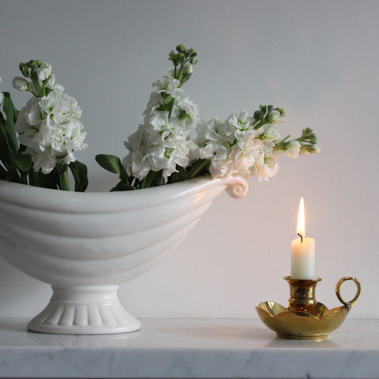 White vintage mantle vase by Price Bros (later Price and Kensington), c1930, with twin scroll handles and draped effect