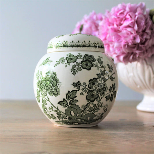 Mason's Ironstone Ginger Jar, Green Manchu Pattern