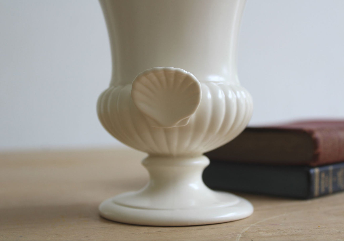 Wedgwood Moonstone Urn Vase close up of Shell Handle